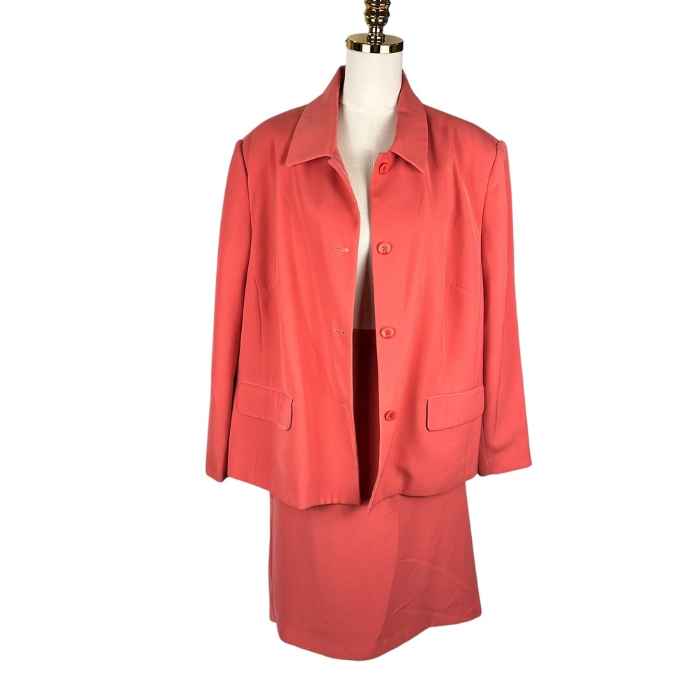 Villager Woman Liz Claiborne Coral Pink Skirt Suit Set 20W 22W Plus Size Vintage
